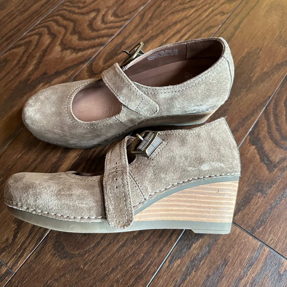 Women's Beige Suede Mary Jane Wedge Dansko Shoes